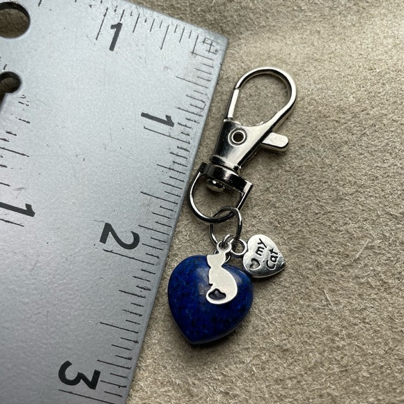 Lapiz Lazuli Heart Shaped Stone Love My Cat Keychain Or Purse Toggle - Picture 12 of 12